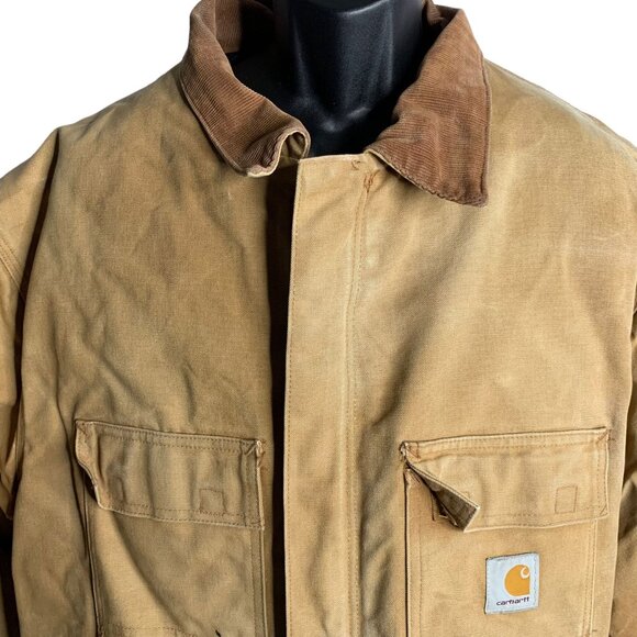 Vintage 90s Carhartt Work Jacket 3XL Brown Duck Canvas Arctic Quilt Lined Zip - Picture 2 of 9